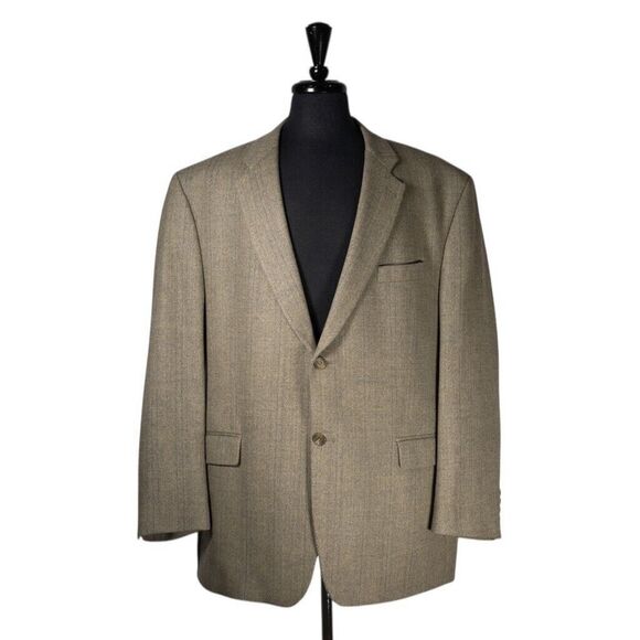 Ralph Lauren Mens Blazer Green Herringbone 100% Wool Lined Jacket Sport Coat 48R